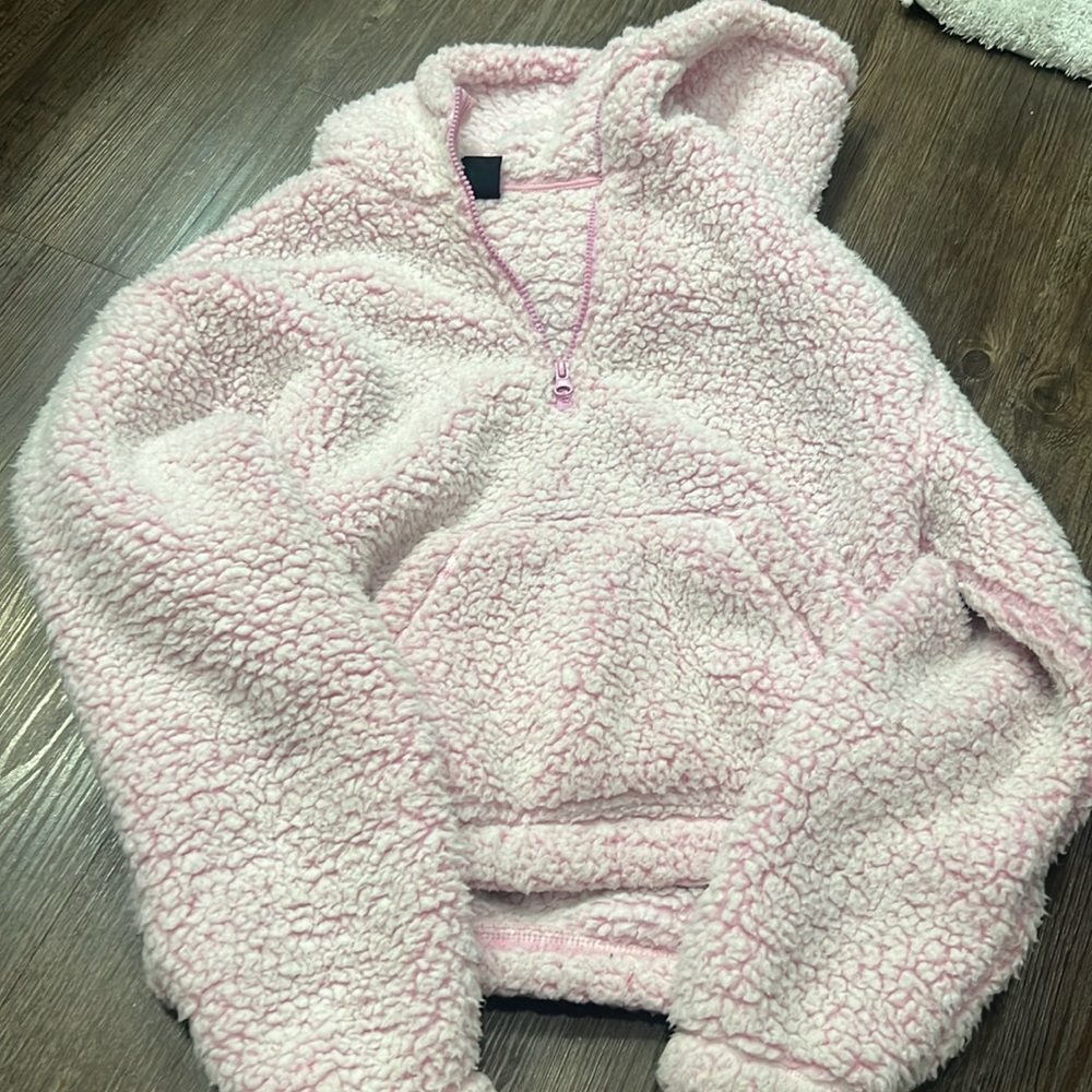 PacSun pink sherpa quarter zip with hood